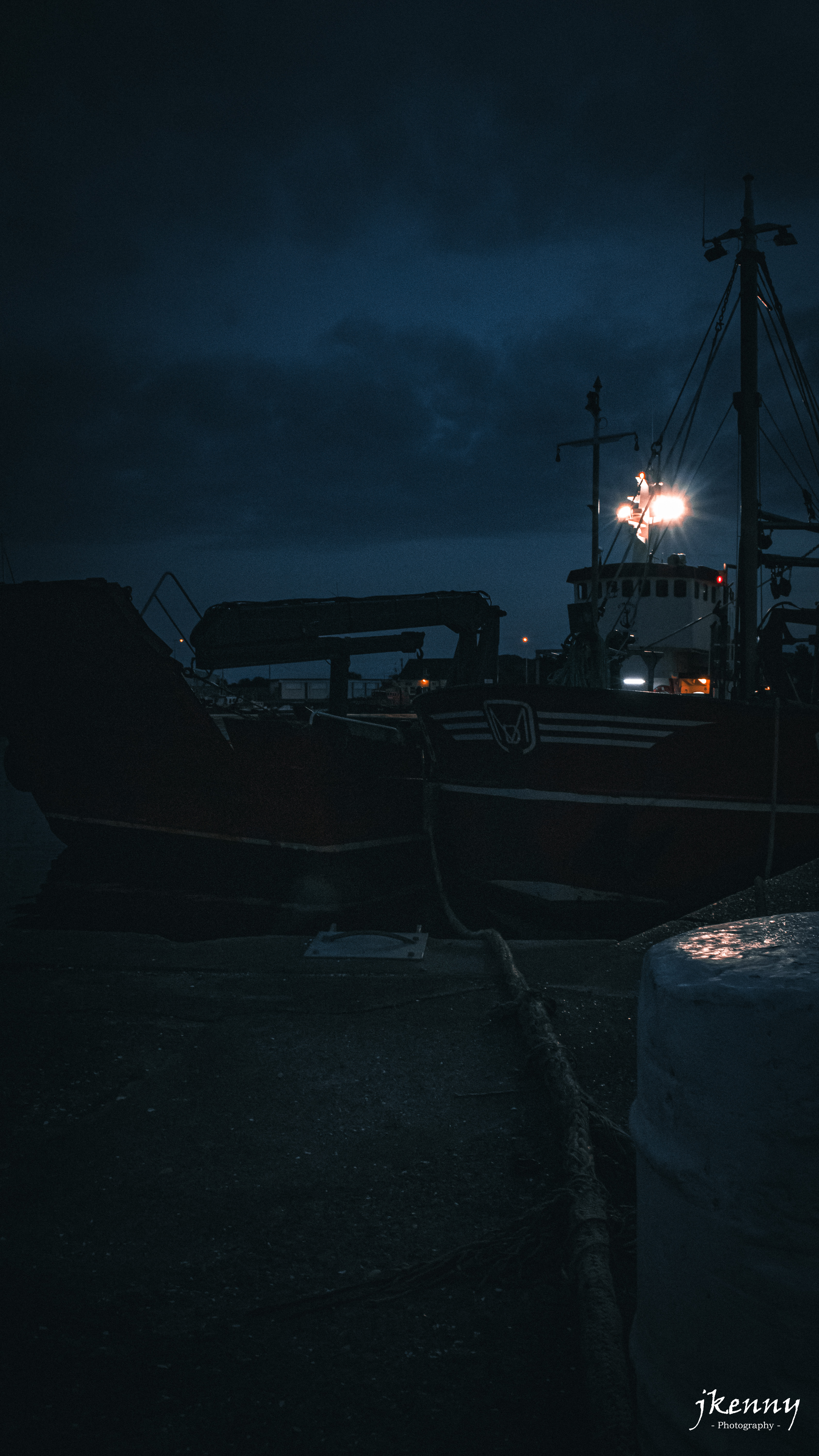 A boat tied up for the night.